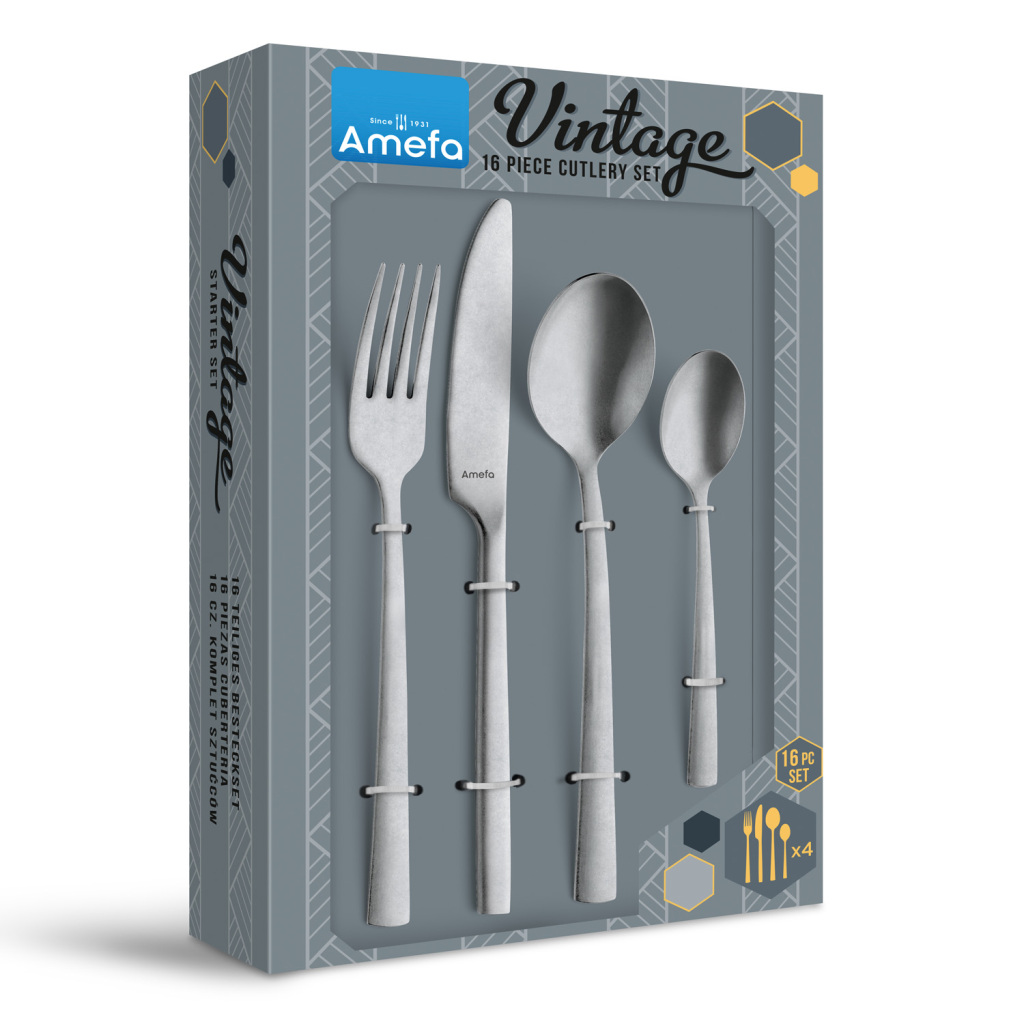 Sada príborov Amefa Vintage Manille Stonewashed, 16 kusov, nehrdzavejúca oceľ