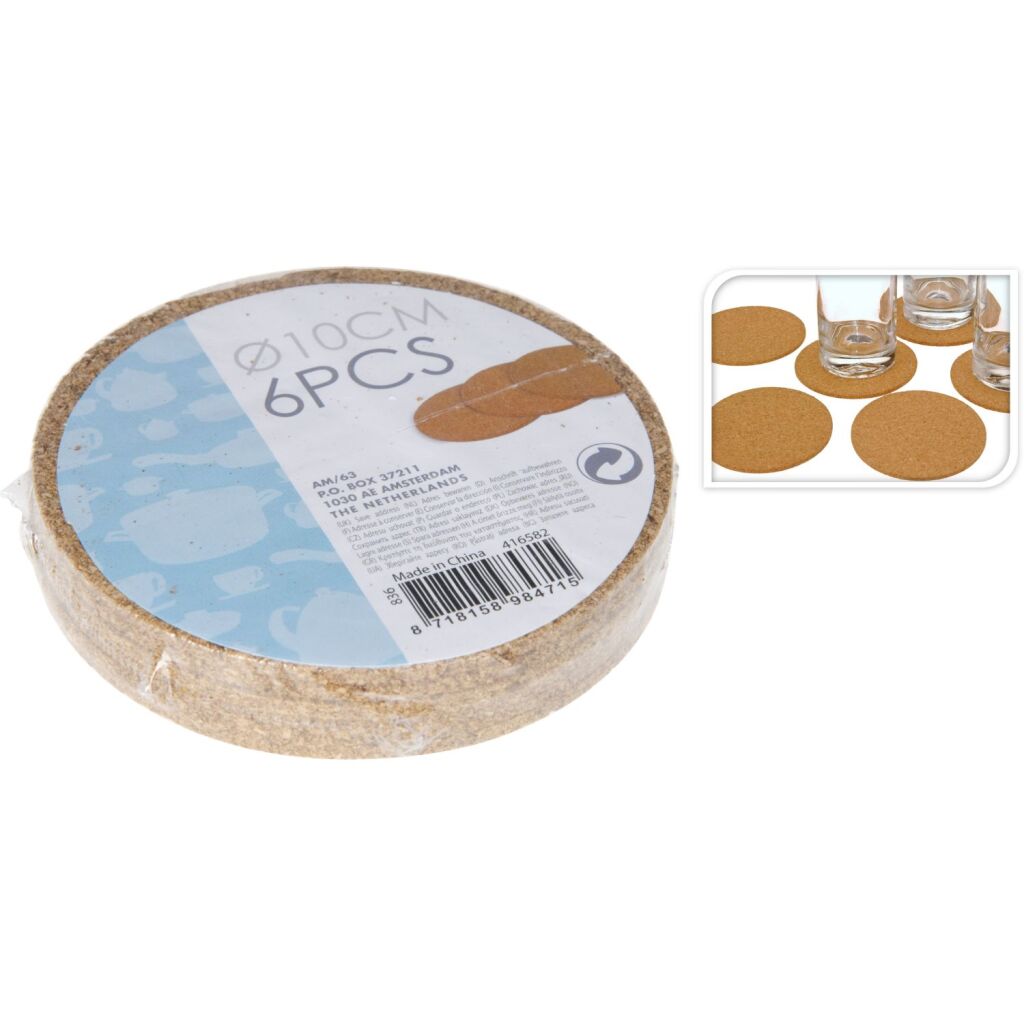 Korkové podložky pod poháre 10 cm 6 kusov
