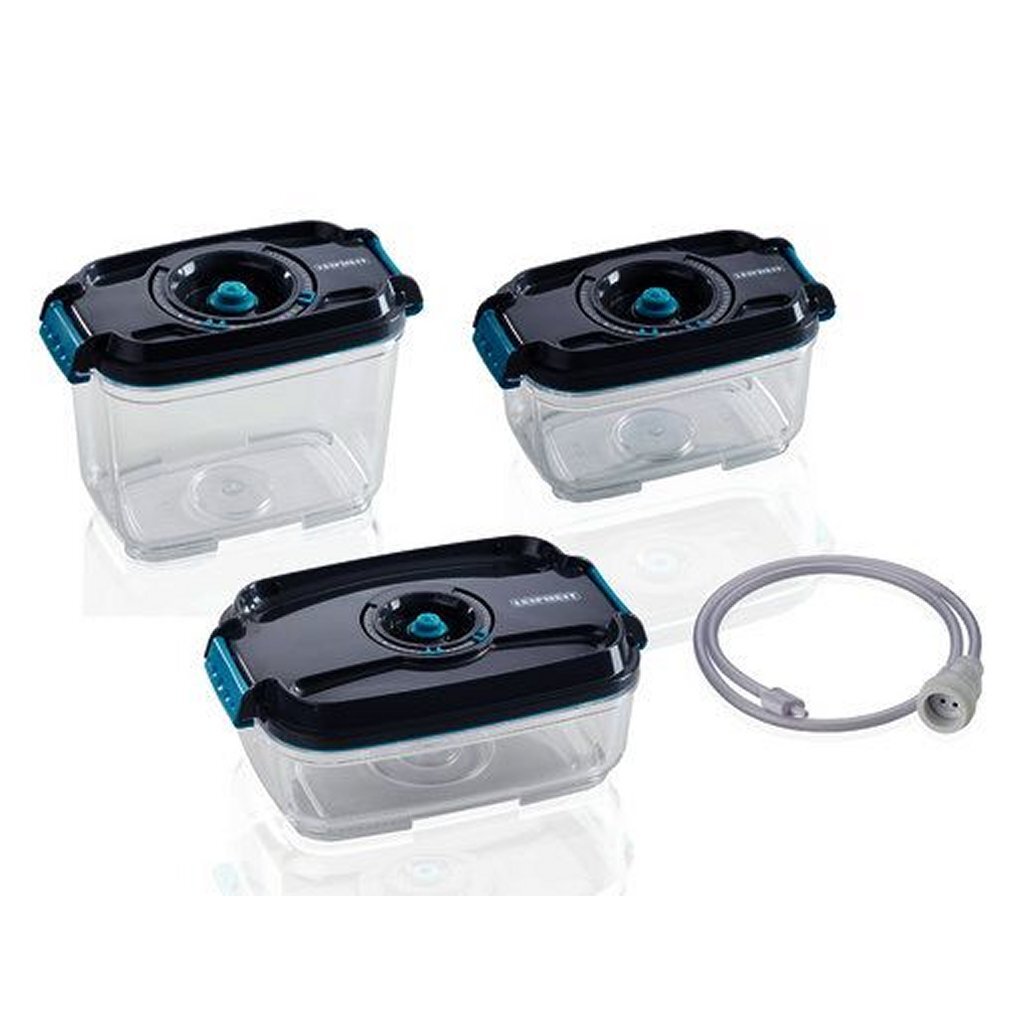 Leifheit 3233 vákuové skladovacie nádoby, 3 kusy, čierne/priehľadné