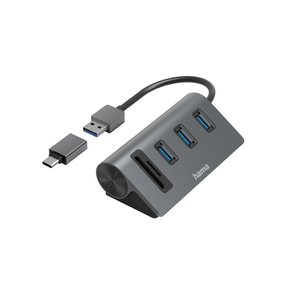 Hama OTG hub/čítačka kariet 5-portový 3x USB-A SD MicroSD vrátane USB-C adaptéra