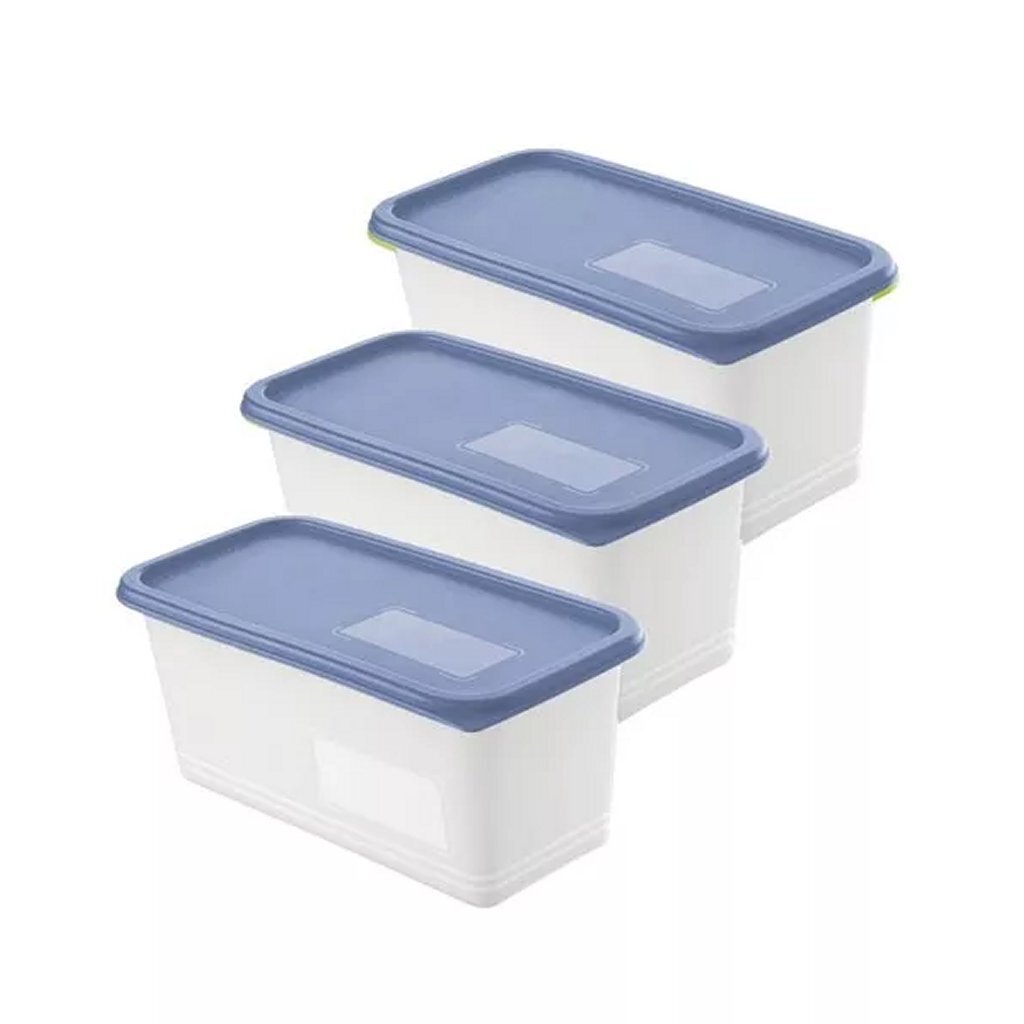 Mraziace boxy Rotho Domino, etiketa, dekorácia 3x1,5 l, horizontálna modrá/biela