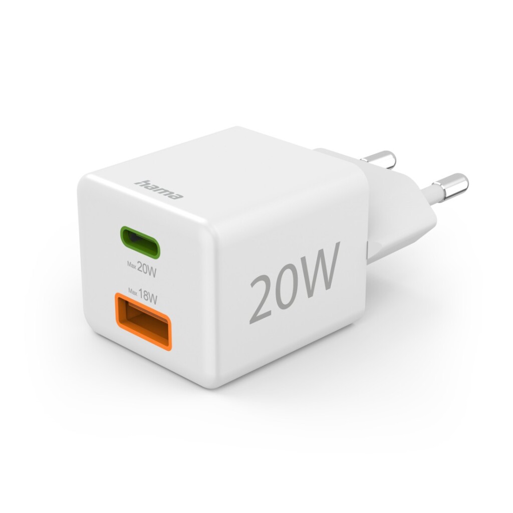 Rýchlonabíjačka Hama 1x USB-C PD 1x USB-A QC Mininabíjačka 20 W Biela