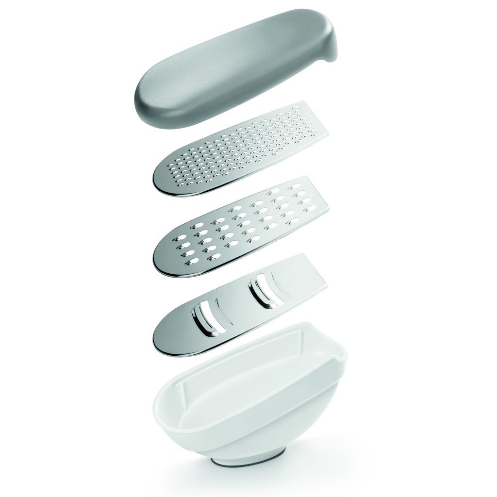 Strúhadlo Metaltex Kitchen Helpers 3 v 1 so zbernou miskou, biele/sivé