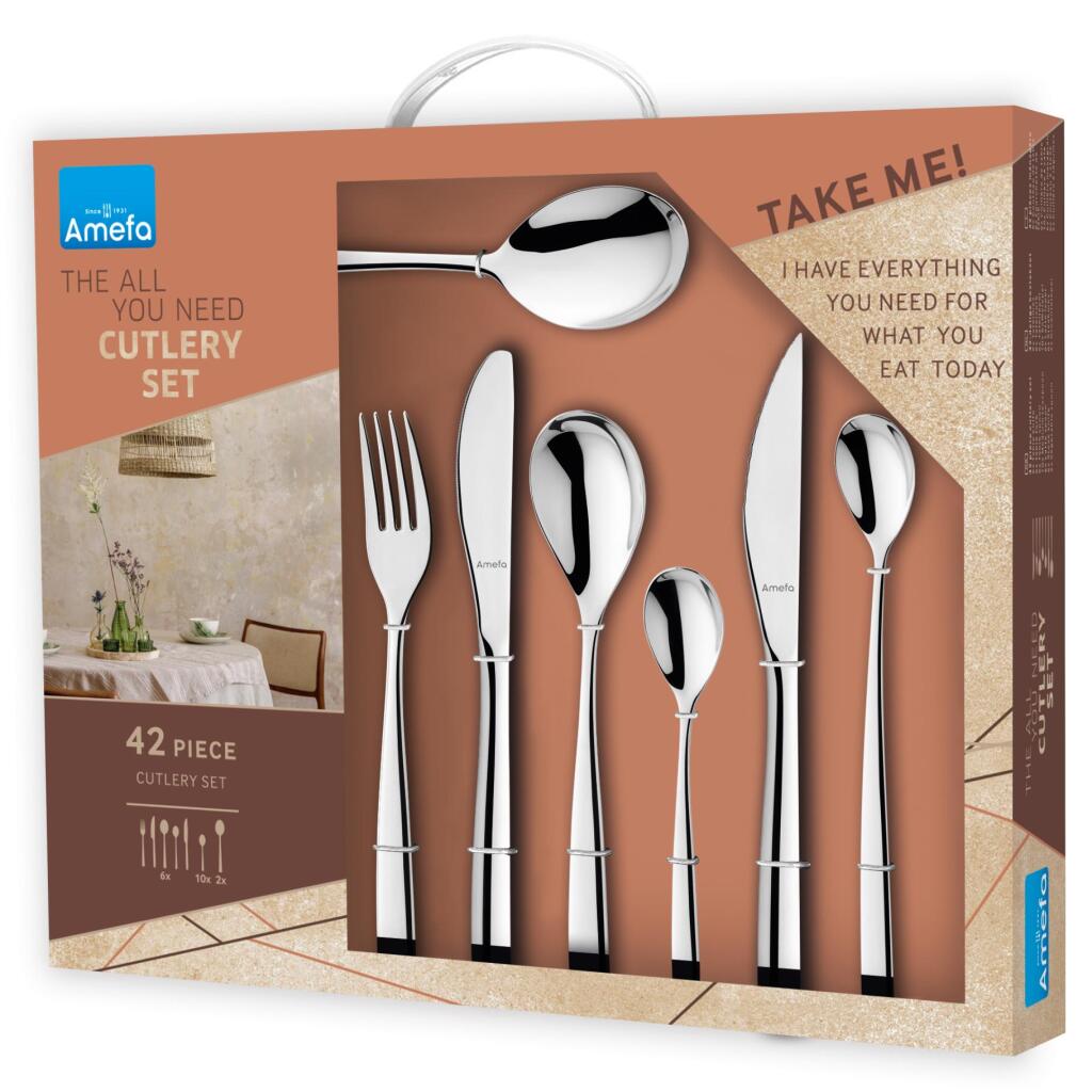Sada príborov Amefa Gaia All You Need, 42-dielna, strieborná/nehrdzavejúca oceľ