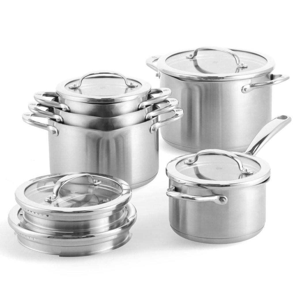 Sada panvíc BK Twist, 5 kusov, nehrdzavejúca oceľ/sklo