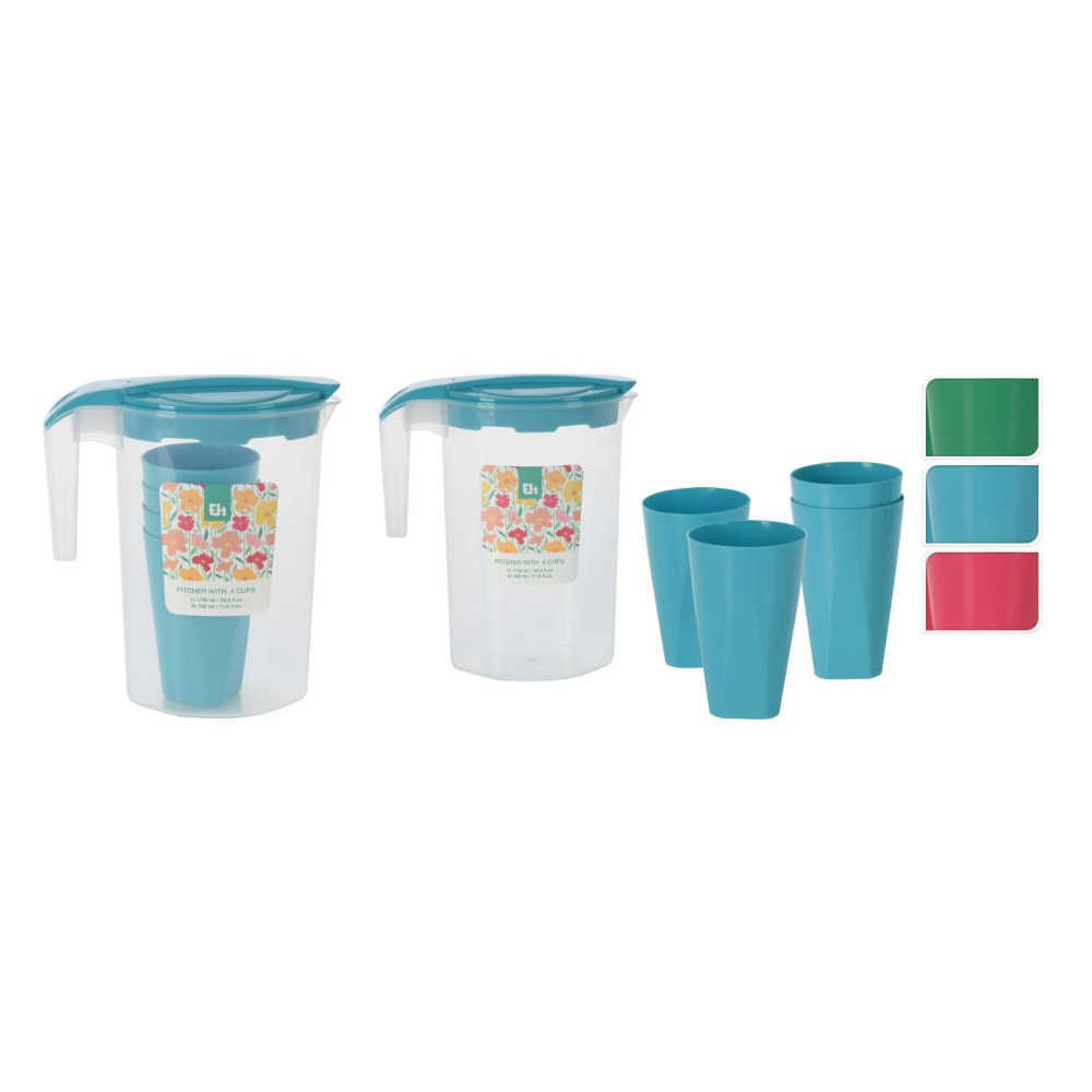 Vynikajúci domáci džbán so 4 pohármi v rôznych farbách